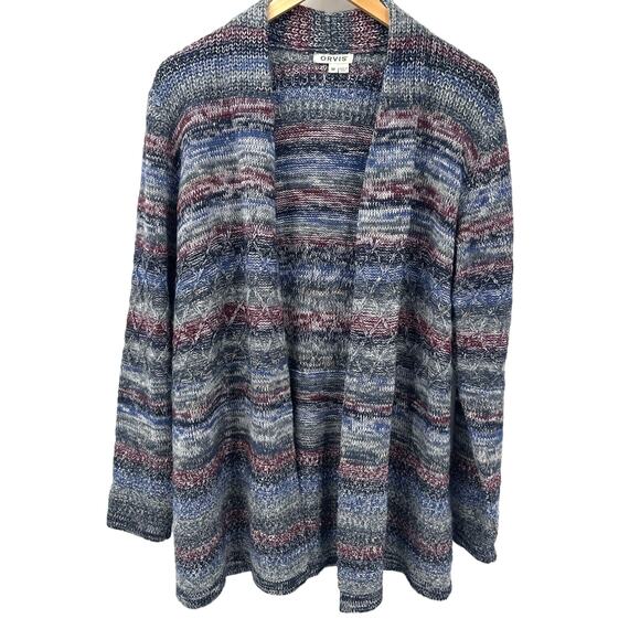 Orvis Sweater Womens Medium Open Cardigan Boho Alpaca Cotton Knit Multicolor - Picture 1 of 7